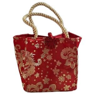 Chinese Bag Small Tote Red Gold Floral New Year Evening Purse Double Handle New